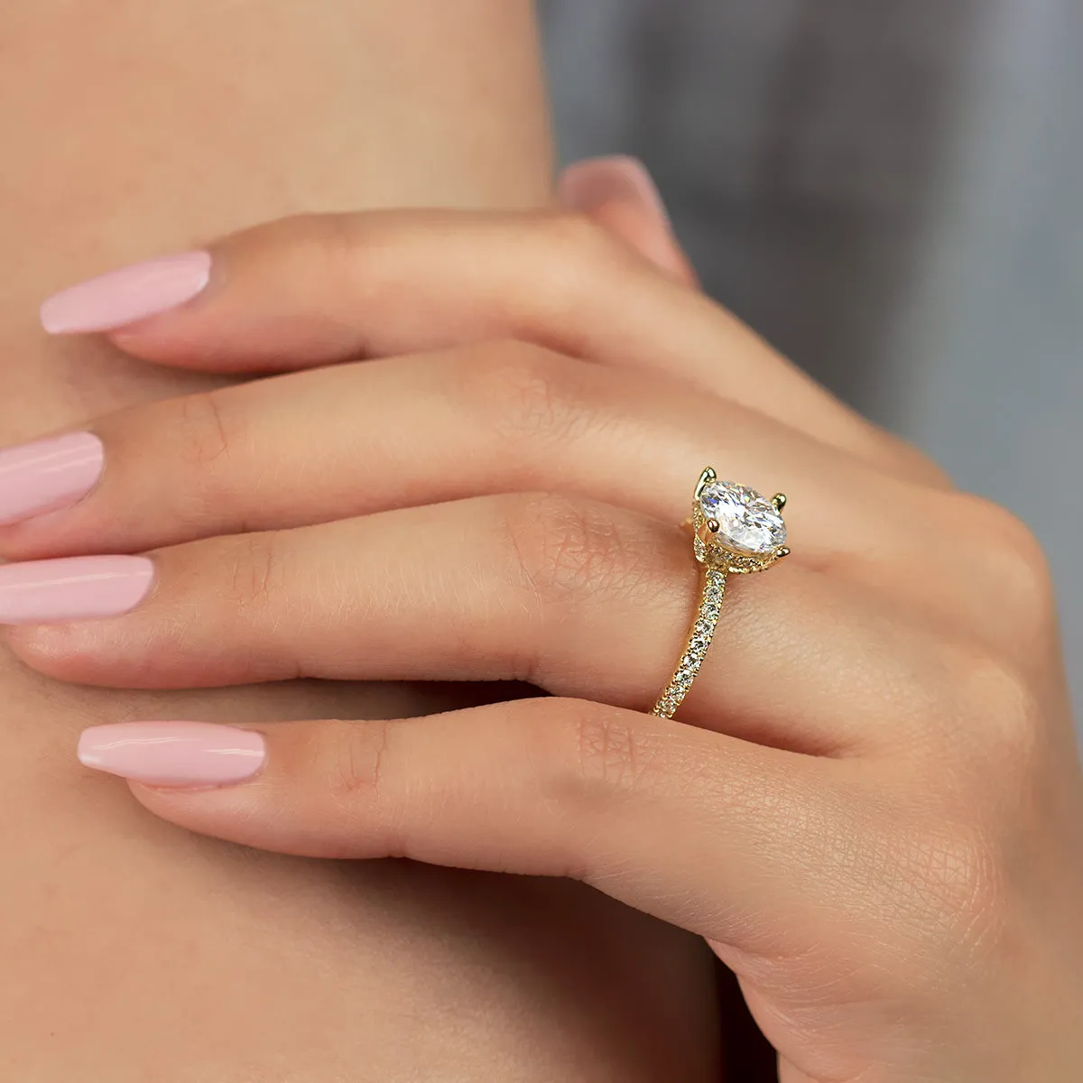 14k Yellow Gold Cushion Center Semi-Mount Engagement Ring with Diamond Basket