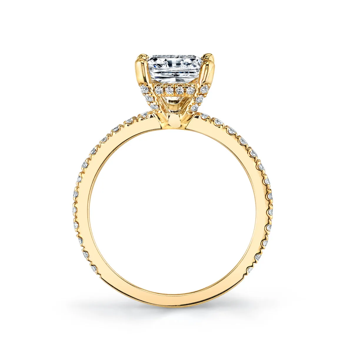 14k Yellow Gold Cushion Center Semi-Mount Engagement Ring with Diamond Basket