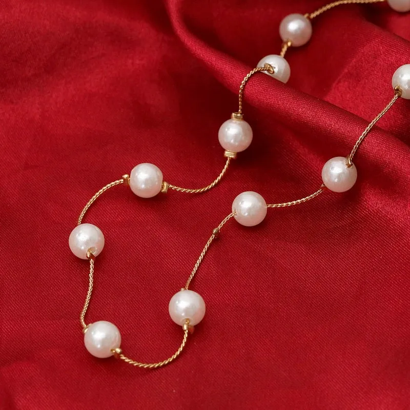 2018 Simulated Pearl Necklace Top Quality Anti-Allergy Wholesale Gold Color Statement Necklace Chain Wholesale Pearl Jewelry