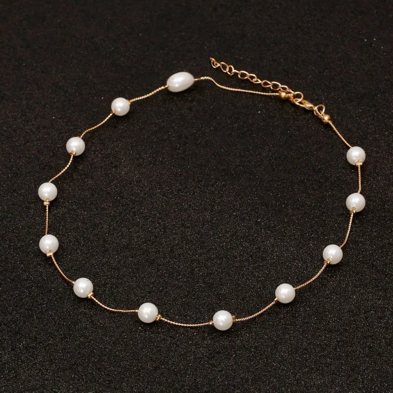 2018 Simulated Pearl Necklace Top Quality Anti-Allergy Wholesale Gold Color Statement Necklace Chain Wholesale Pearl Jewelry