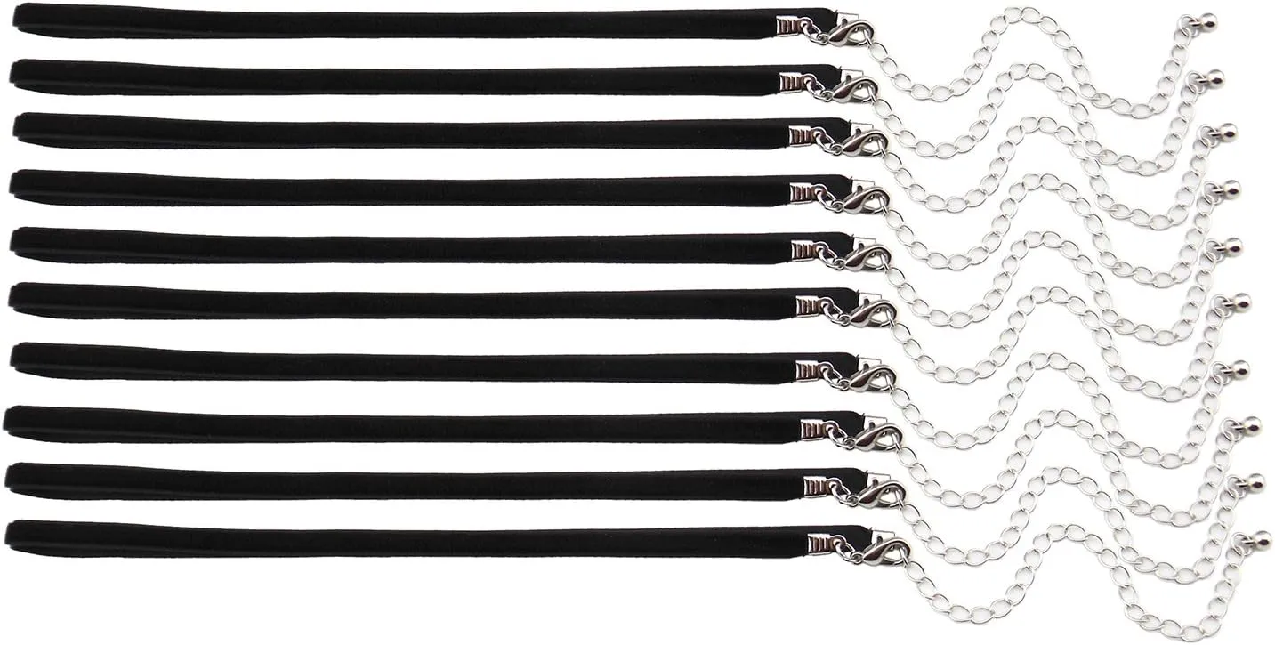 30pcs 3/16'' Black Velvet Chokers Vintage Necklace for Women with Extension (XL-1005-1)