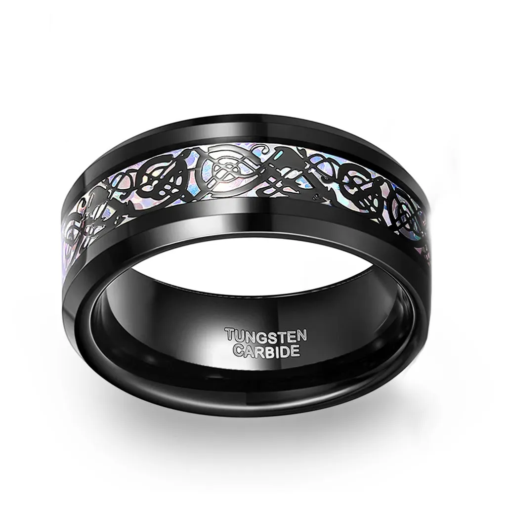 8mm Tungsten Carbide Wedding Band Ring Colorful Celtic Dragon Design