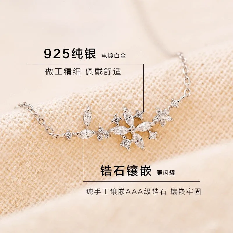 925 Sterling Silver Necklaces Crystal Flower Pendants