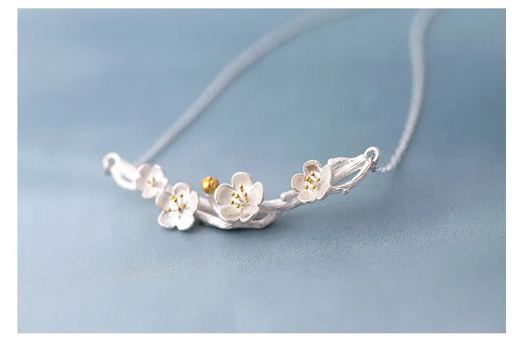 925 Sterling Silver Plum Flower Necklace
