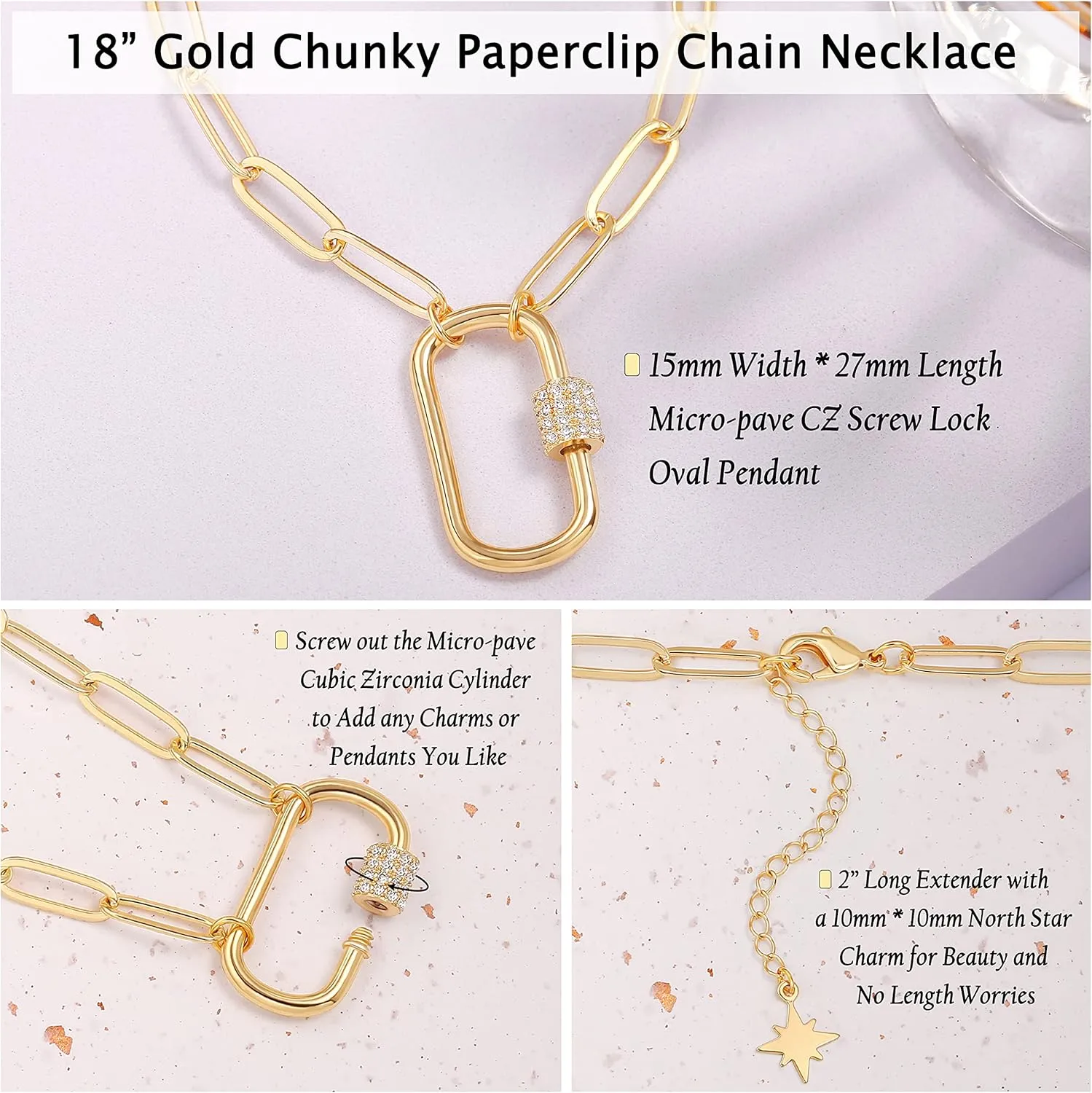 Aobei Pearl 18K Gold Moon Star Lion Evil Eye Love Heart Cross Pendant Necklace Medallion Paperclip Chian Choker Layering Jewery for Women