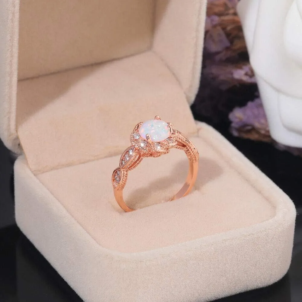 CiNily 18K Gold Plated Opal Ring-White Fire Opal & Amethyst & Cubic Zirconia Women Jewelry Gemstone Engagement Anniversary Ring Size 5-13