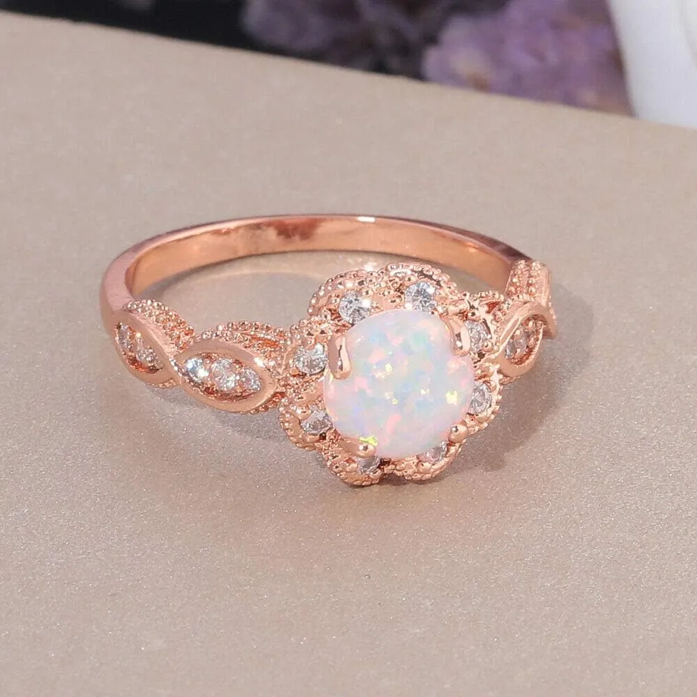 CiNily 18K Gold Plated Opal Ring-White Fire Opal & Amethyst & Cubic Zirconia Women Jewelry Gemstone Engagement Anniversary Ring Size 5-13