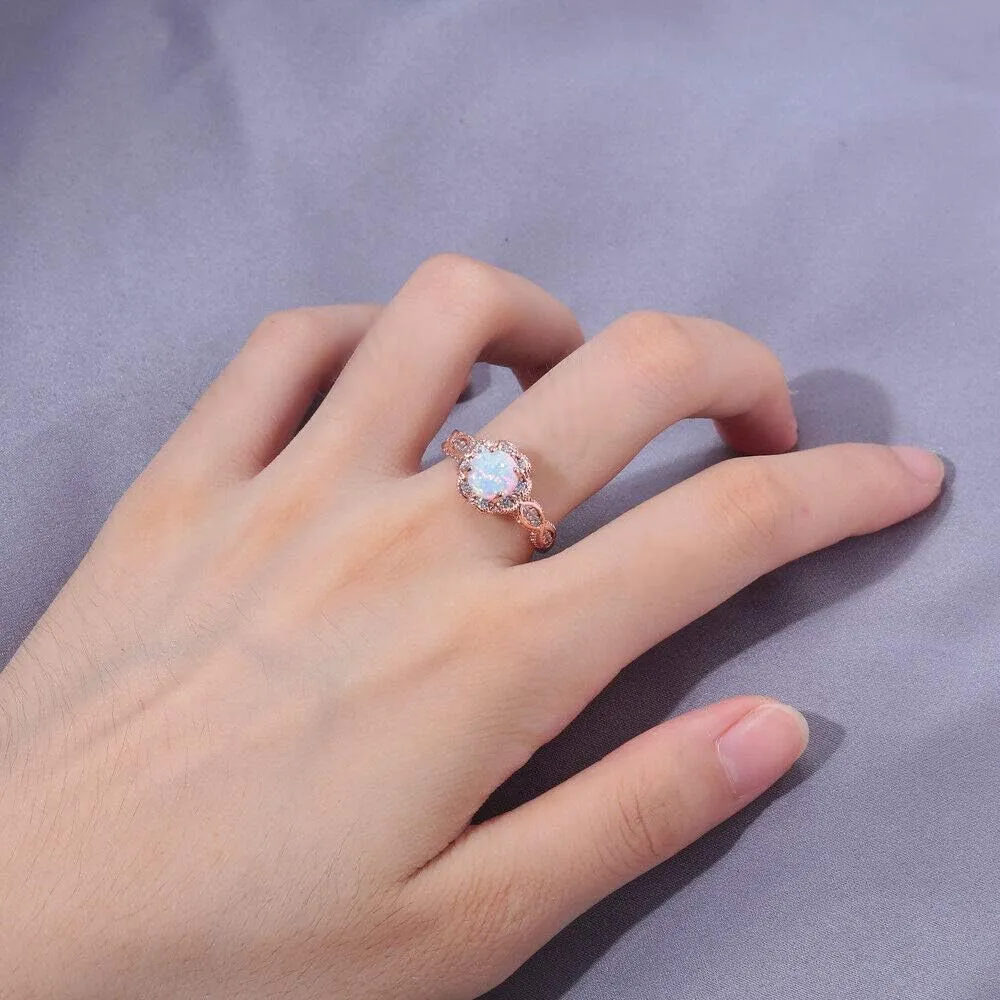 CiNily 18K Gold Plated Opal Ring-White Fire Opal & Amethyst & Cubic Zirconia Women Jewelry Gemstone Engagement Anniversary Ring Size 5-13