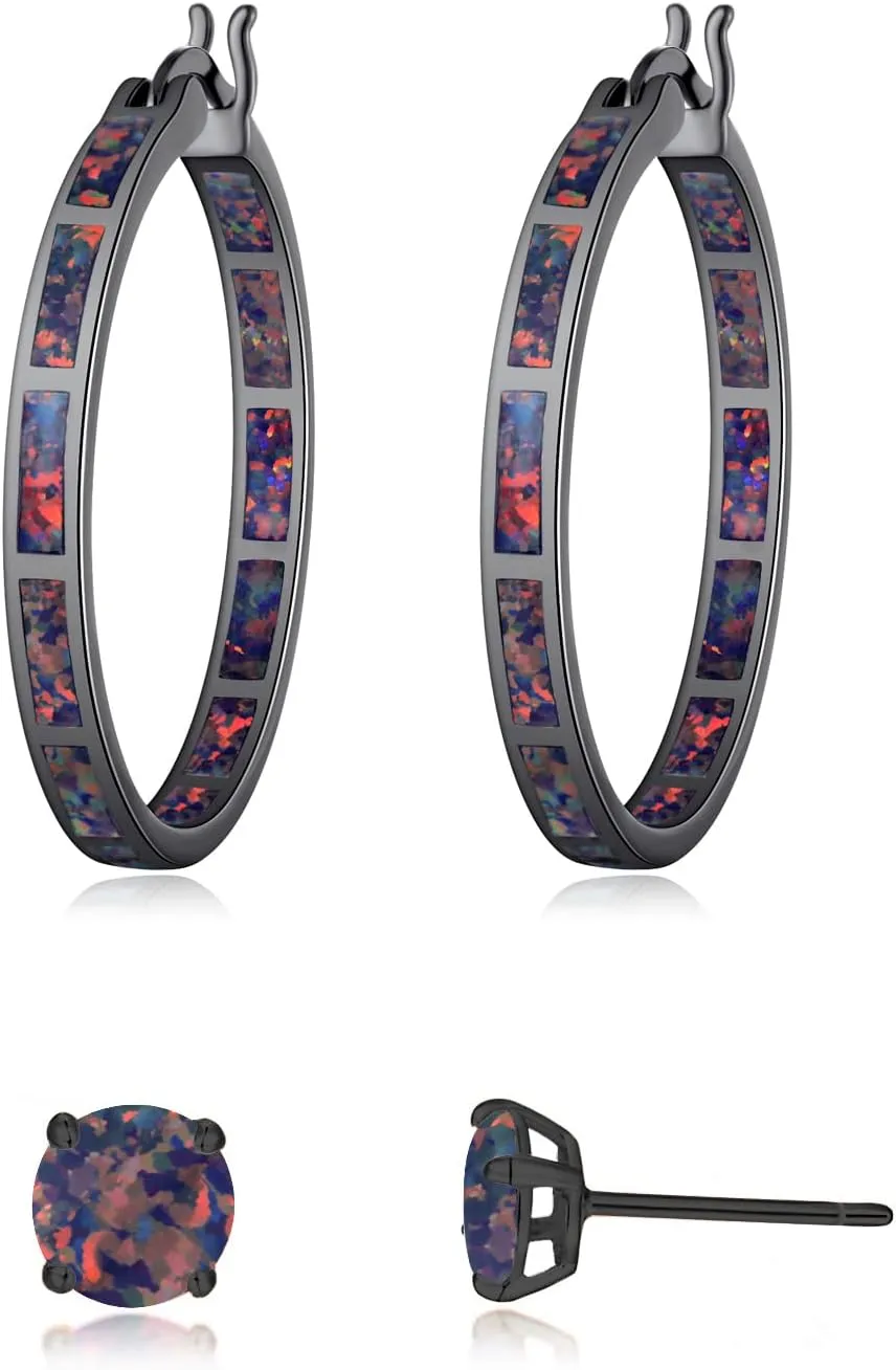CiNily Opal Hoop Earrings,Women Jewelry Rhodium Plated/Rose Gold or Yellow Gold Plated Gemstone Big Hoop Earrings 32mm