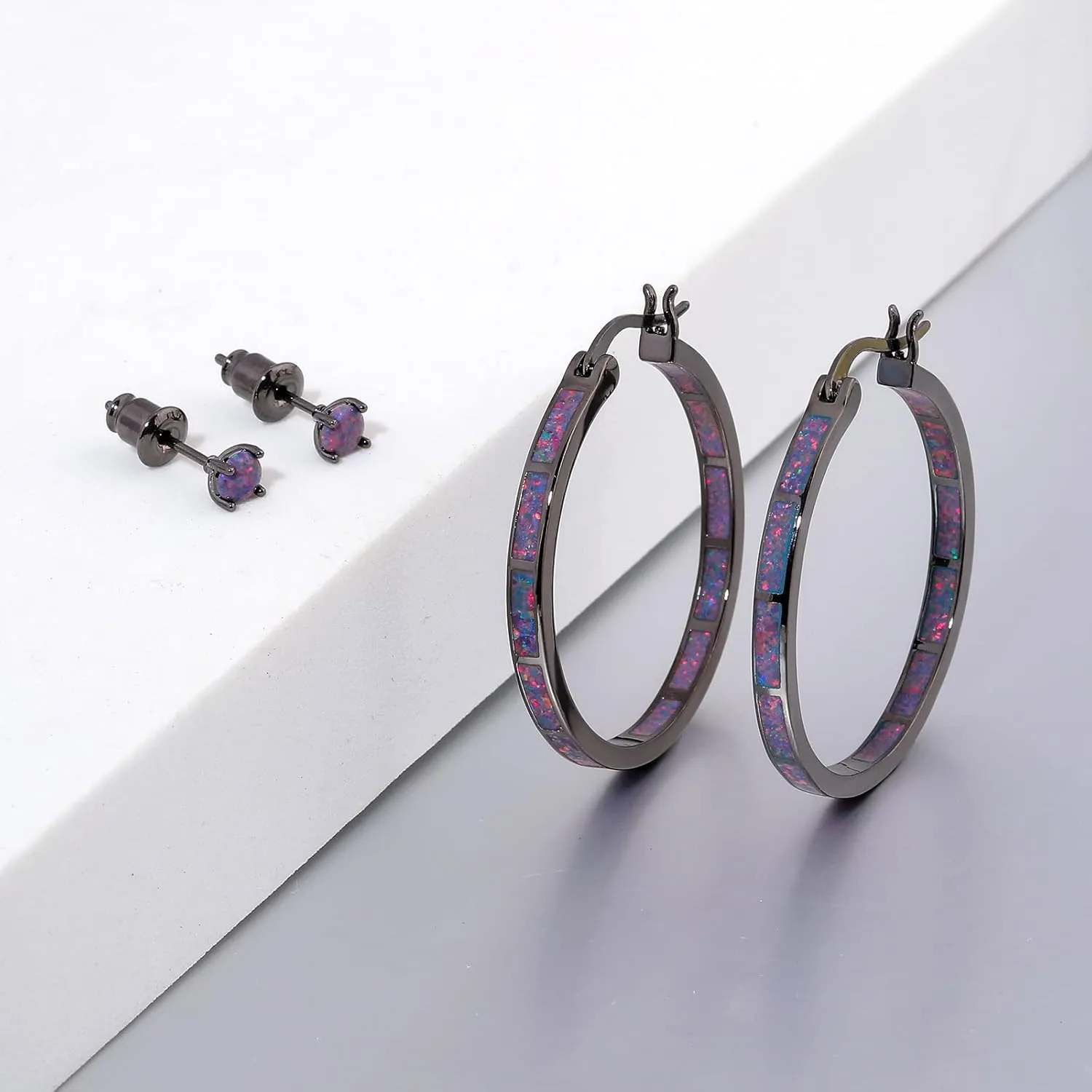 CiNily Opal Hoop Earrings,Women Jewelry Rhodium Plated/Rose Gold or Yellow Gold Plated Gemstone Big Hoop Earrings 32mm