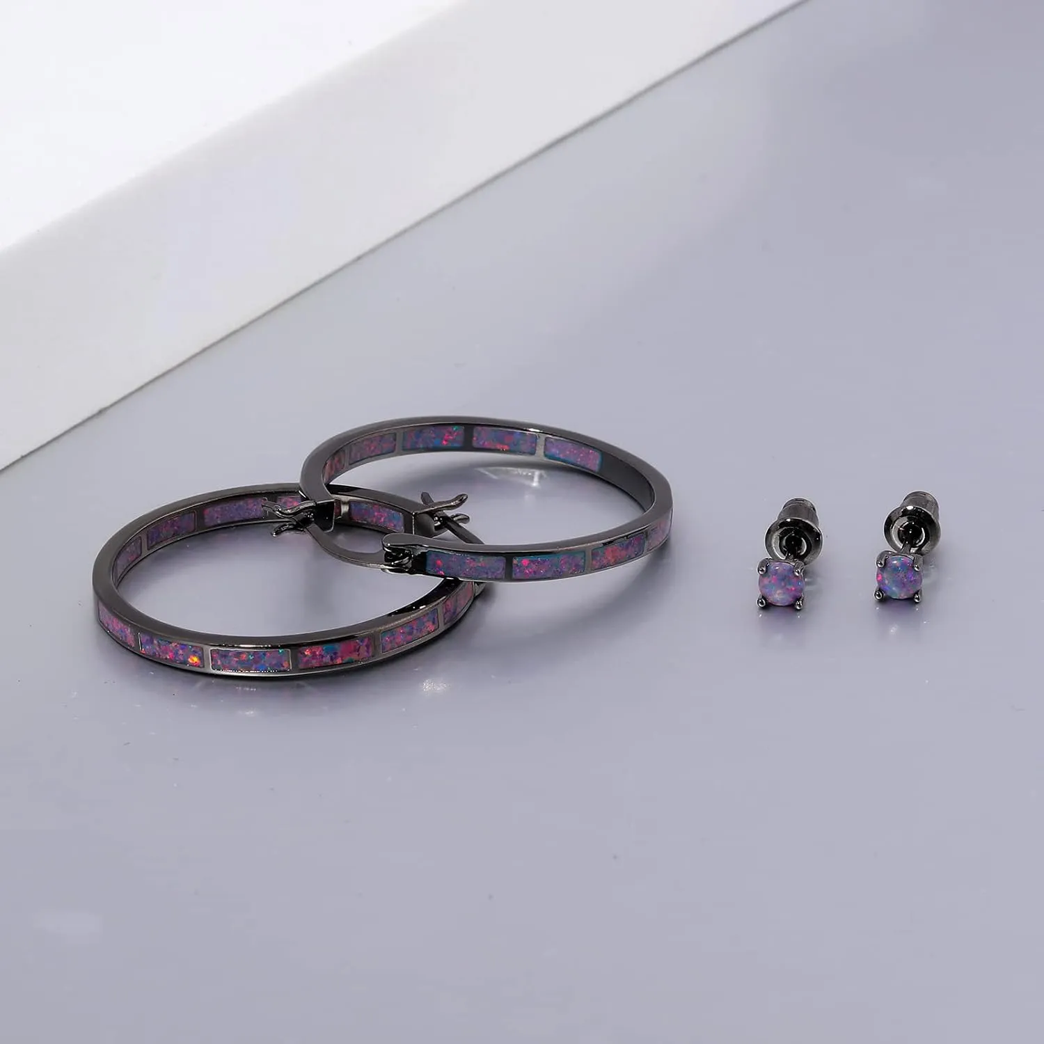 CiNily Opal Hoop Earrings,Women Jewelry Rhodium Plated/Rose Gold or Yellow Gold Plated Gemstone Big Hoop Earrings 32mm