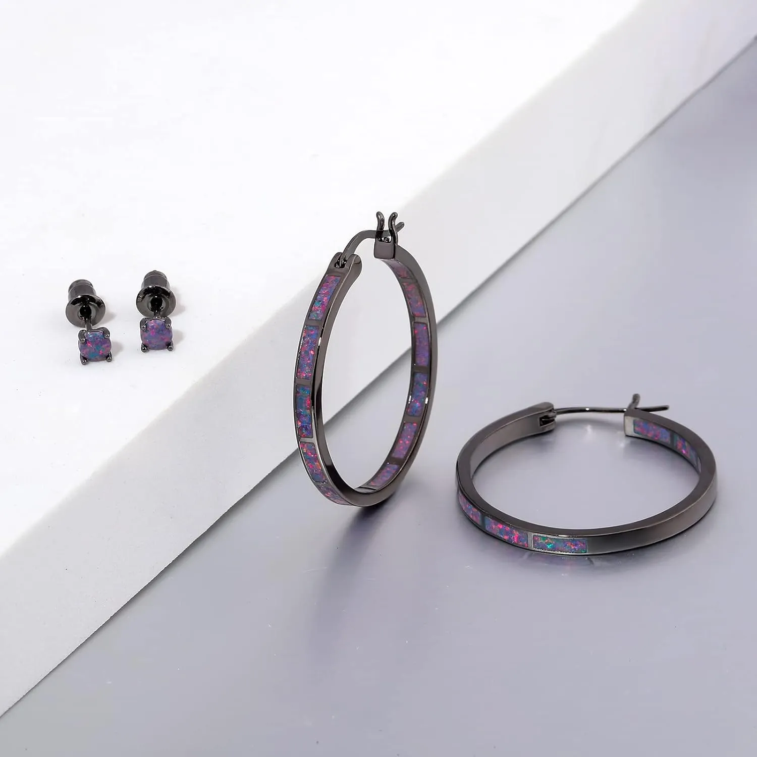 CiNily Opal Hoop Earrings,Women Jewelry Rhodium Plated/Rose Gold or Yellow Gold Plated Gemstone Big Hoop Earrings 32mm