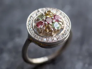 Colorful Flower Ring - Natural Tourmaline Ring - Vintage Cluster Ring