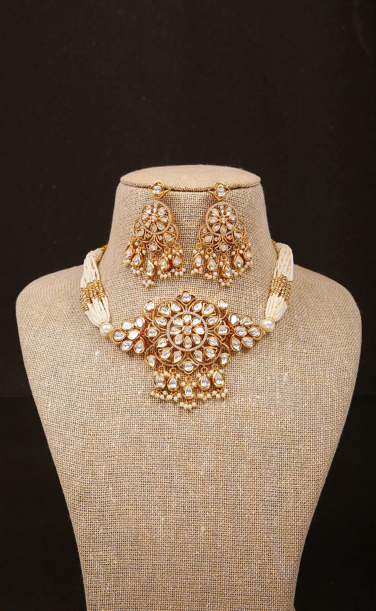 Designer Gold Plated Kundan Choker Style Necklace with Earrings (D850)