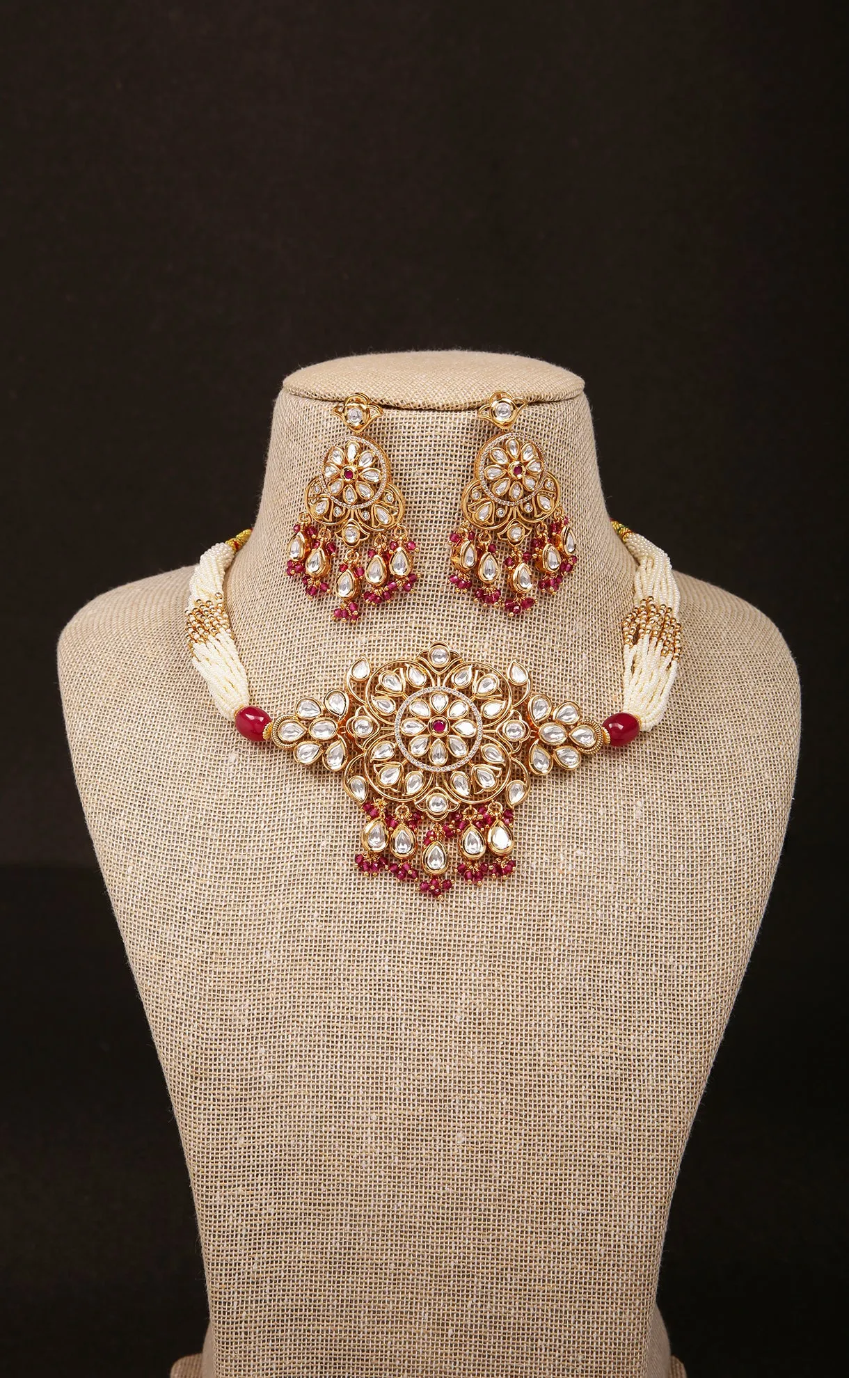 Designer Gold Plated Kundan Choker Style Necklace with Earrings (D850)