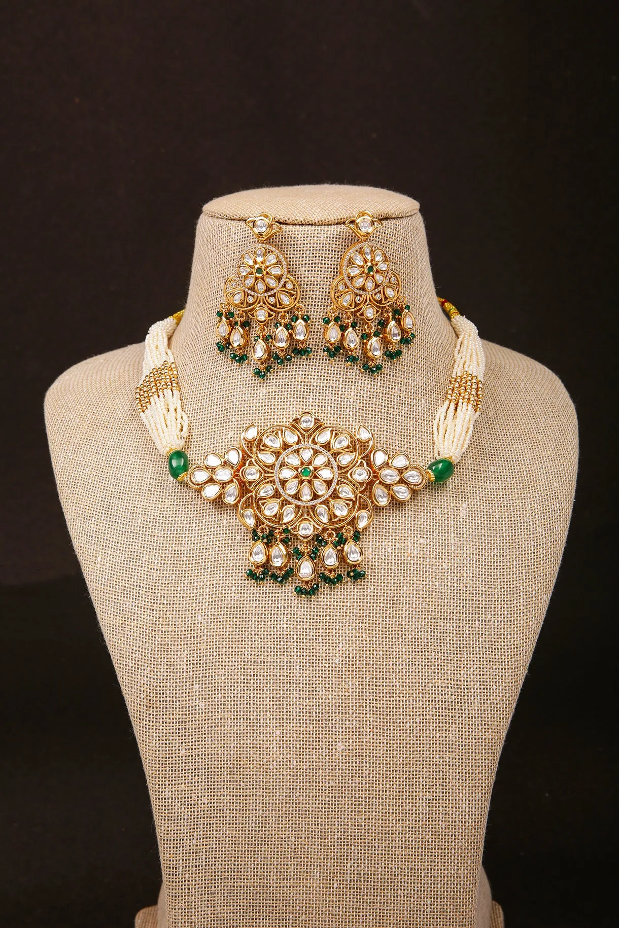 Designer Gold Plated Kundan Choker Style Necklace with Earrings (D850)