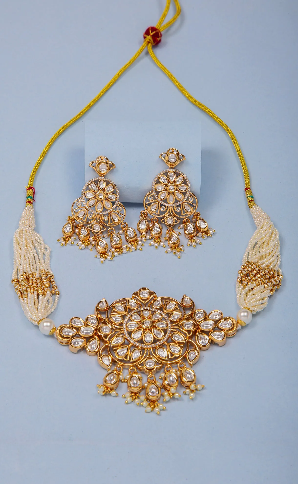 Designer Gold Plated Kundan Choker Style Necklace with Earrings (D850)