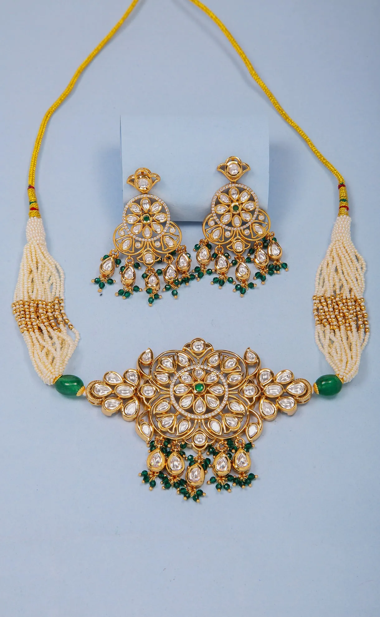 Designer Gold Plated Kundan Choker Style Necklace with Earrings (D850)