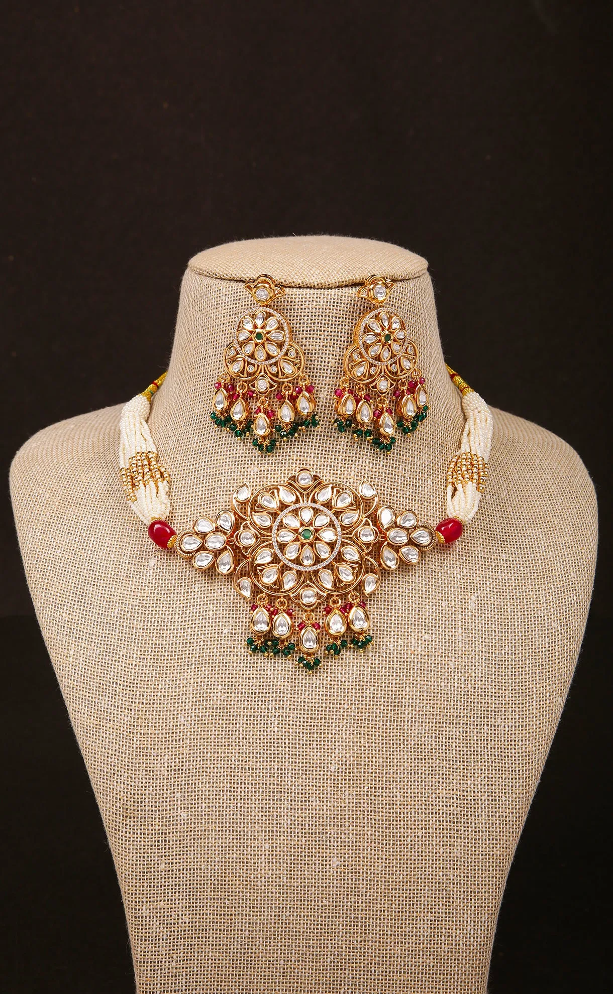 Designer Gold Plated Kundan Choker Style Necklace with Earrings (D850)