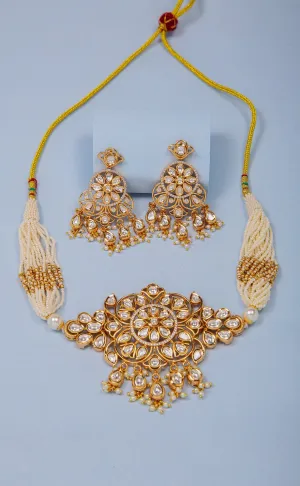 Designer Gold Plated Kundan Choker Style Necklace with Earrings (D850)