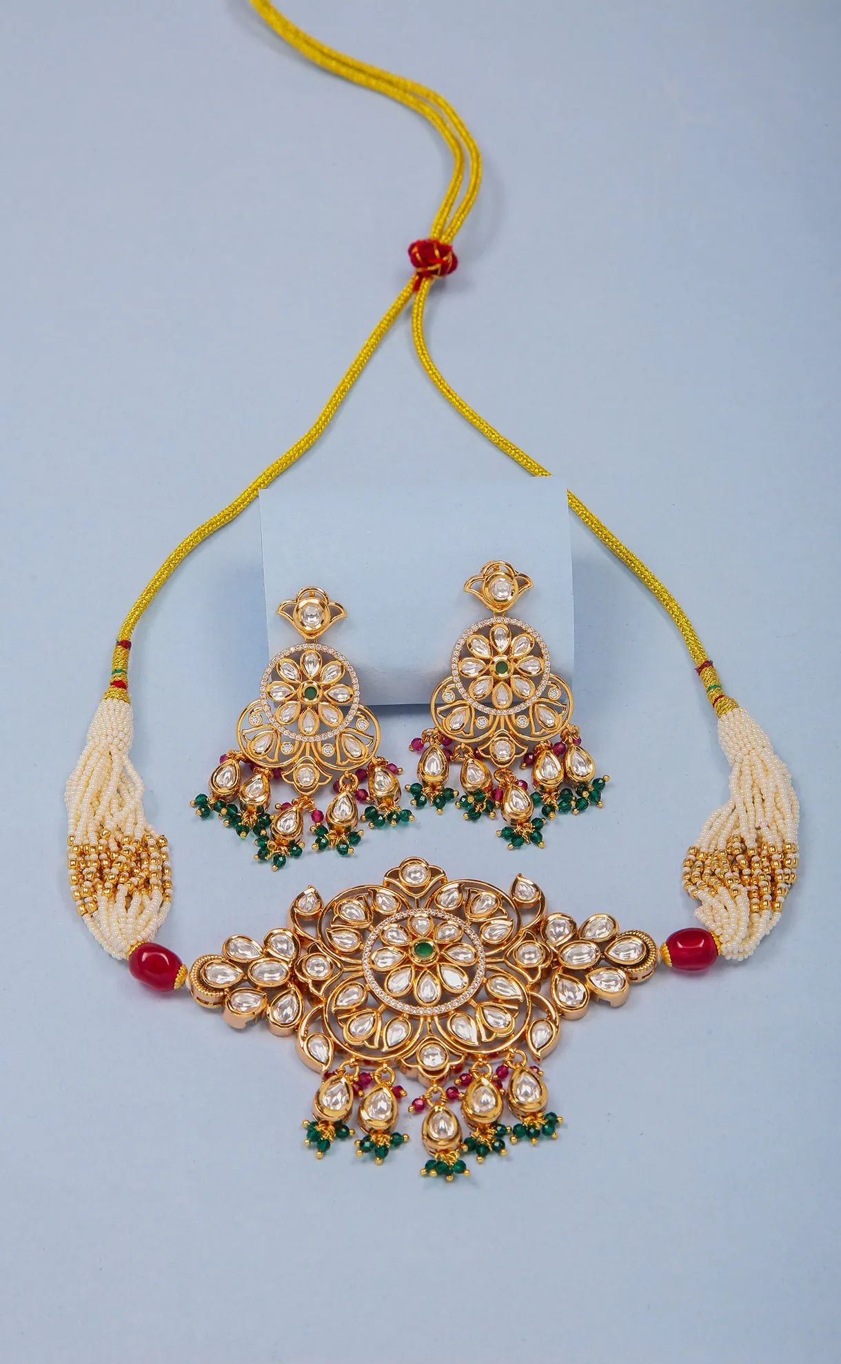 Designer Gold Plated Kundan Choker Style Necklace with Earrings (D850)