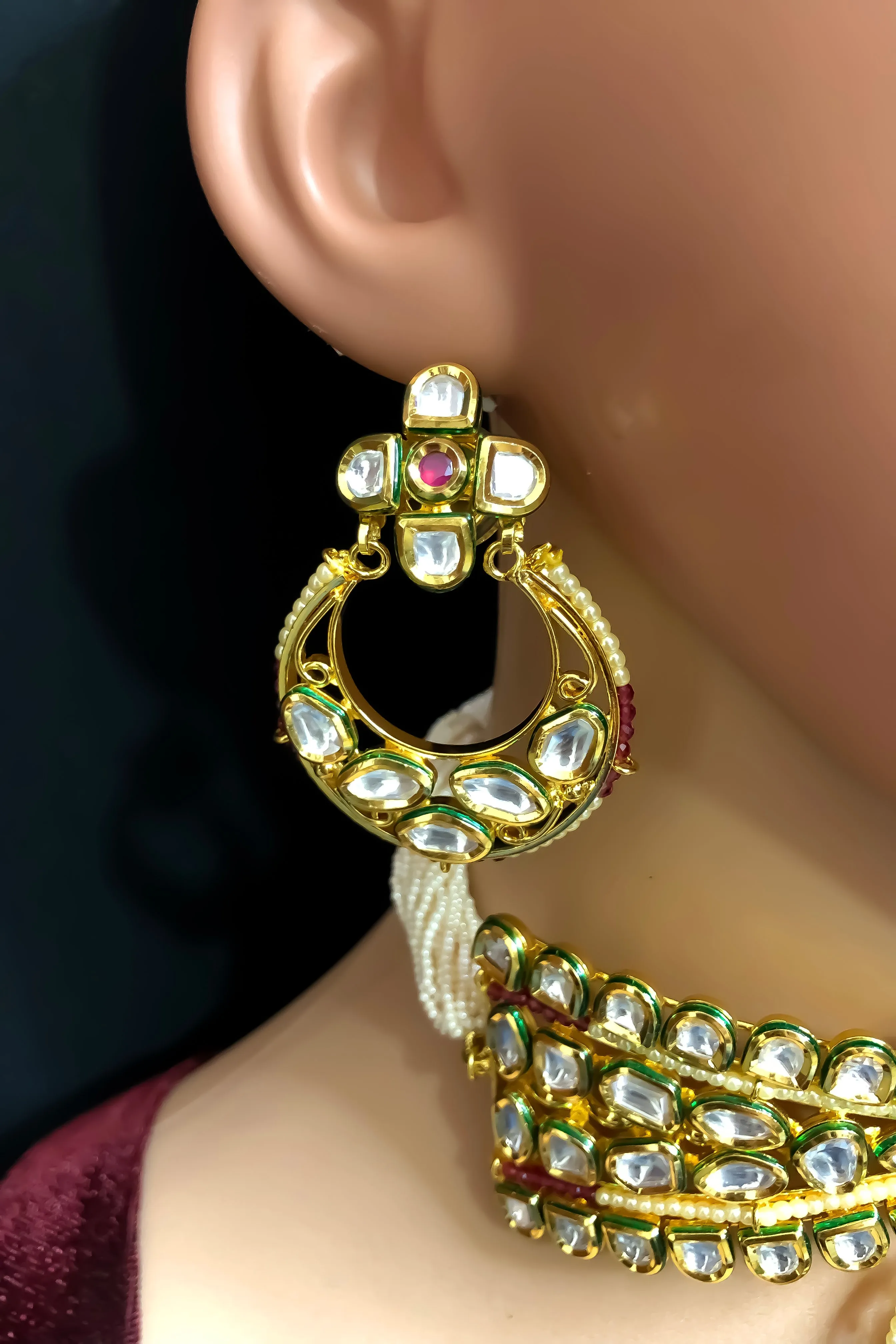 Designer Gold Plated Royal Kundan Choker Style Necklace with Earrings (D799)