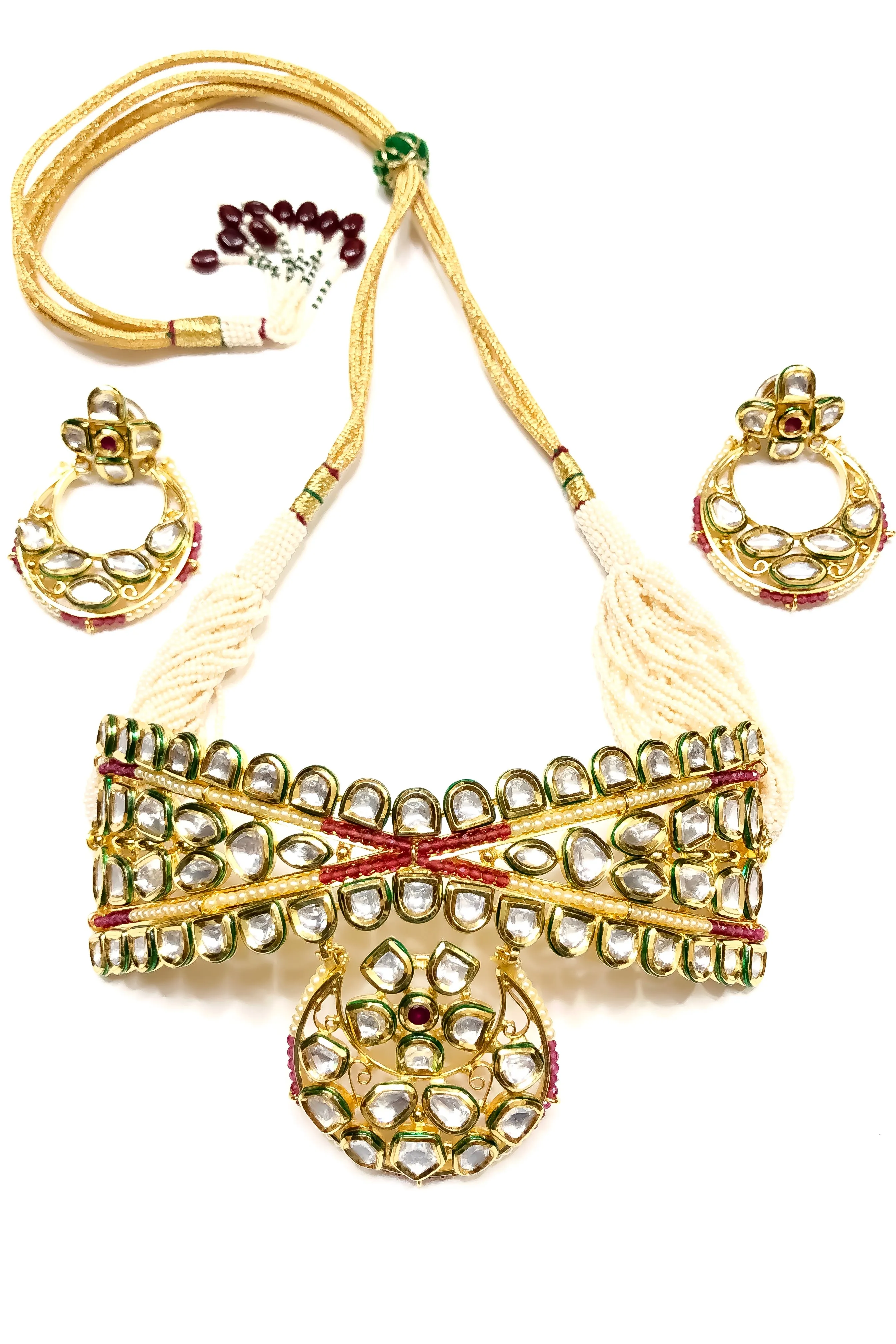 Designer Gold Plated Royal Kundan Choker Style Necklace with Earrings (D799)
