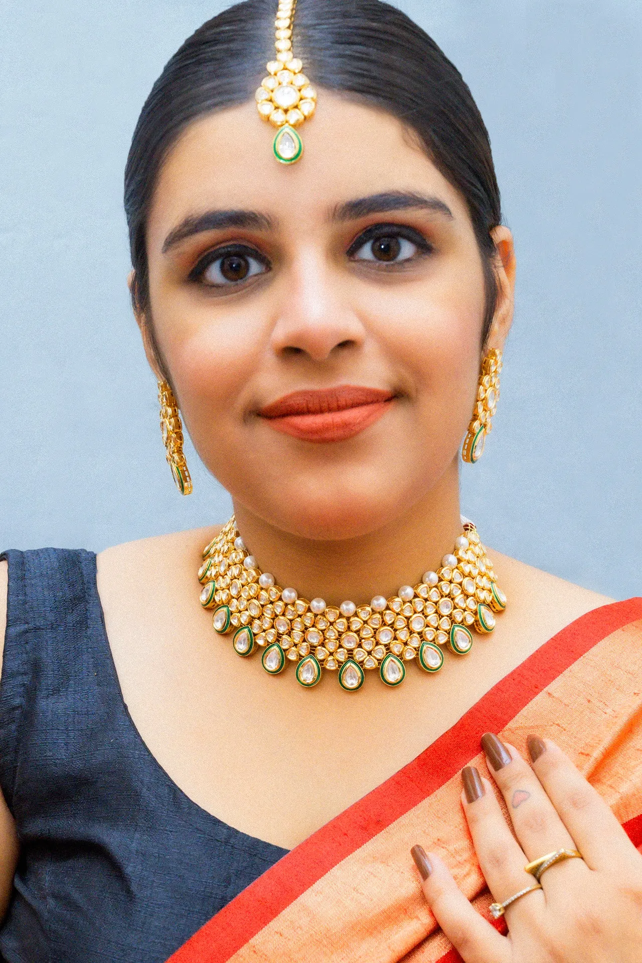 Designer Gold Plated Royal Kundan Choker Style Necklace with Earrings (D863)