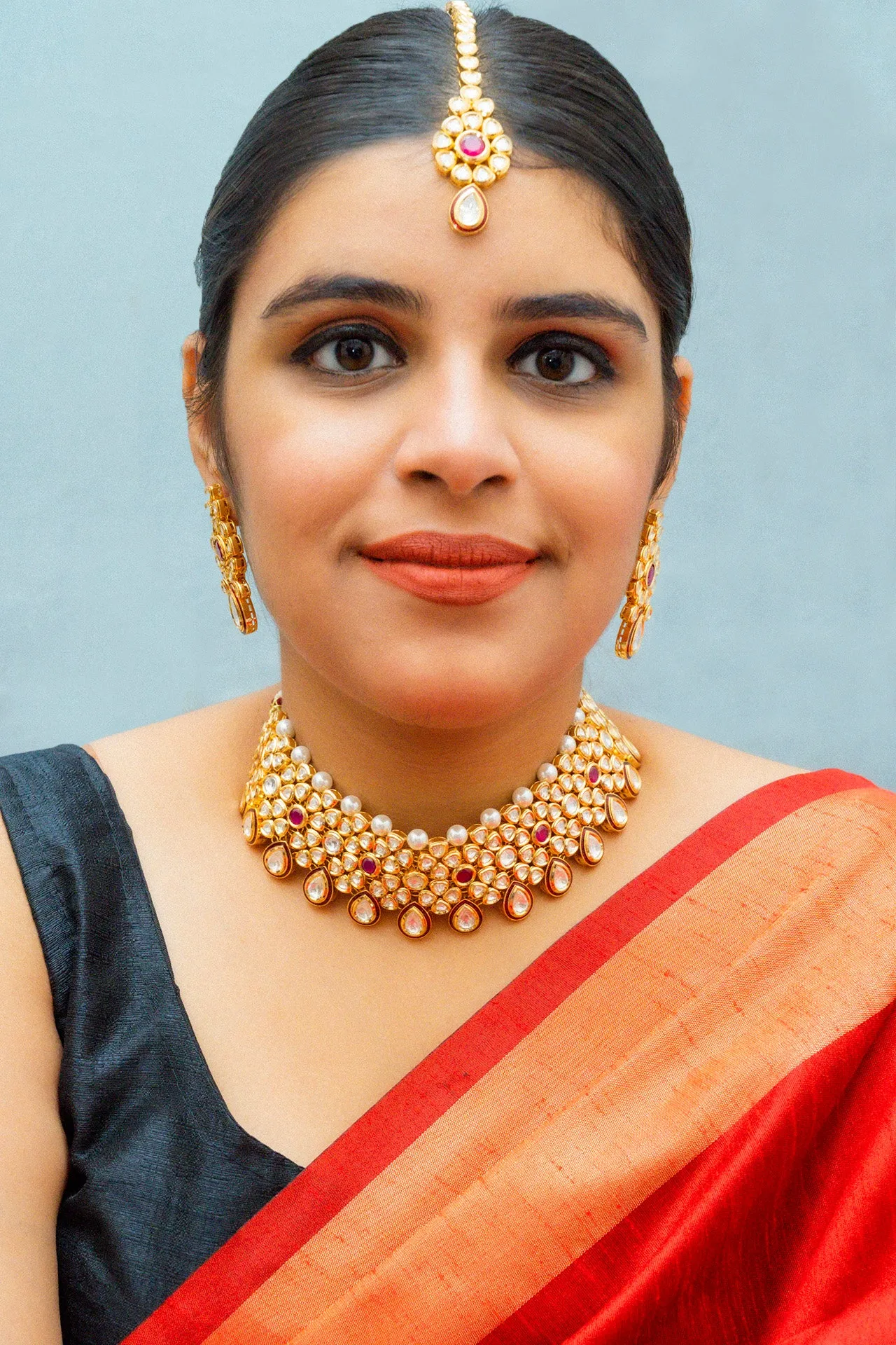 Designer Gold Plated Royal Kundan Choker Style Necklace with Earrings (D863)