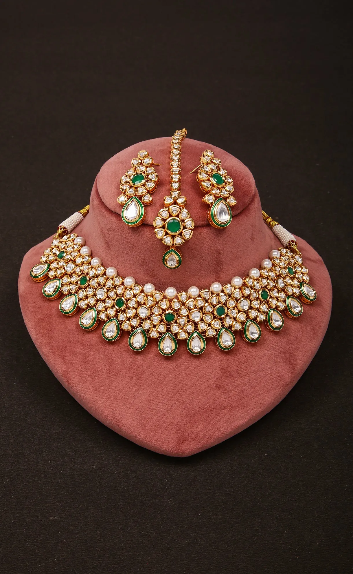 Designer Gold Plated Royal Kundan Choker Style Necklace with Earrings (D863)