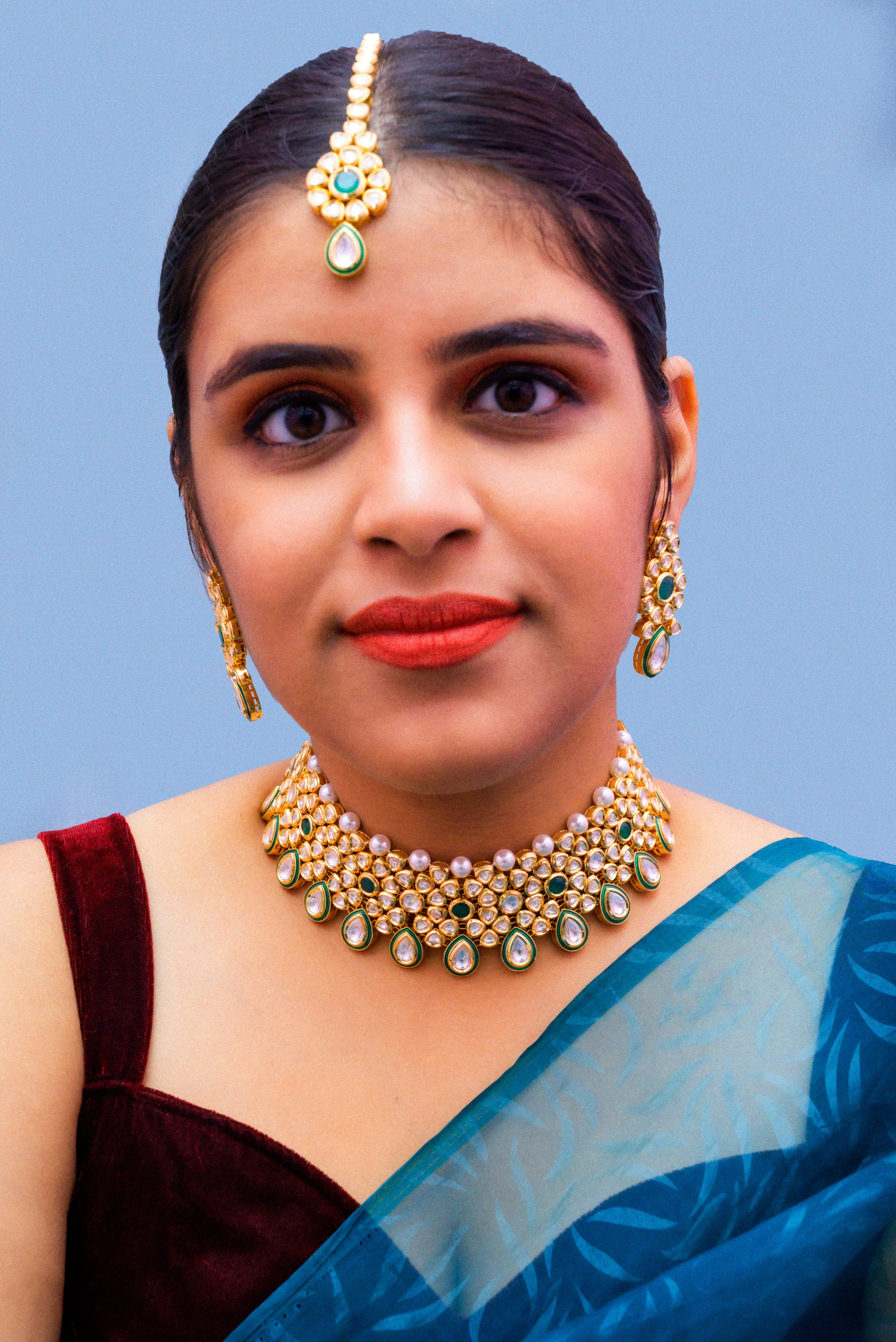 Designer Gold Plated Royal Kundan Choker Style Necklace with Earrings (D863)