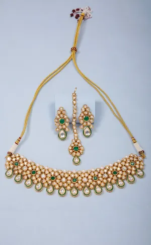Designer Gold Plated Royal Kundan Choker Style Necklace with Earrings (D863)