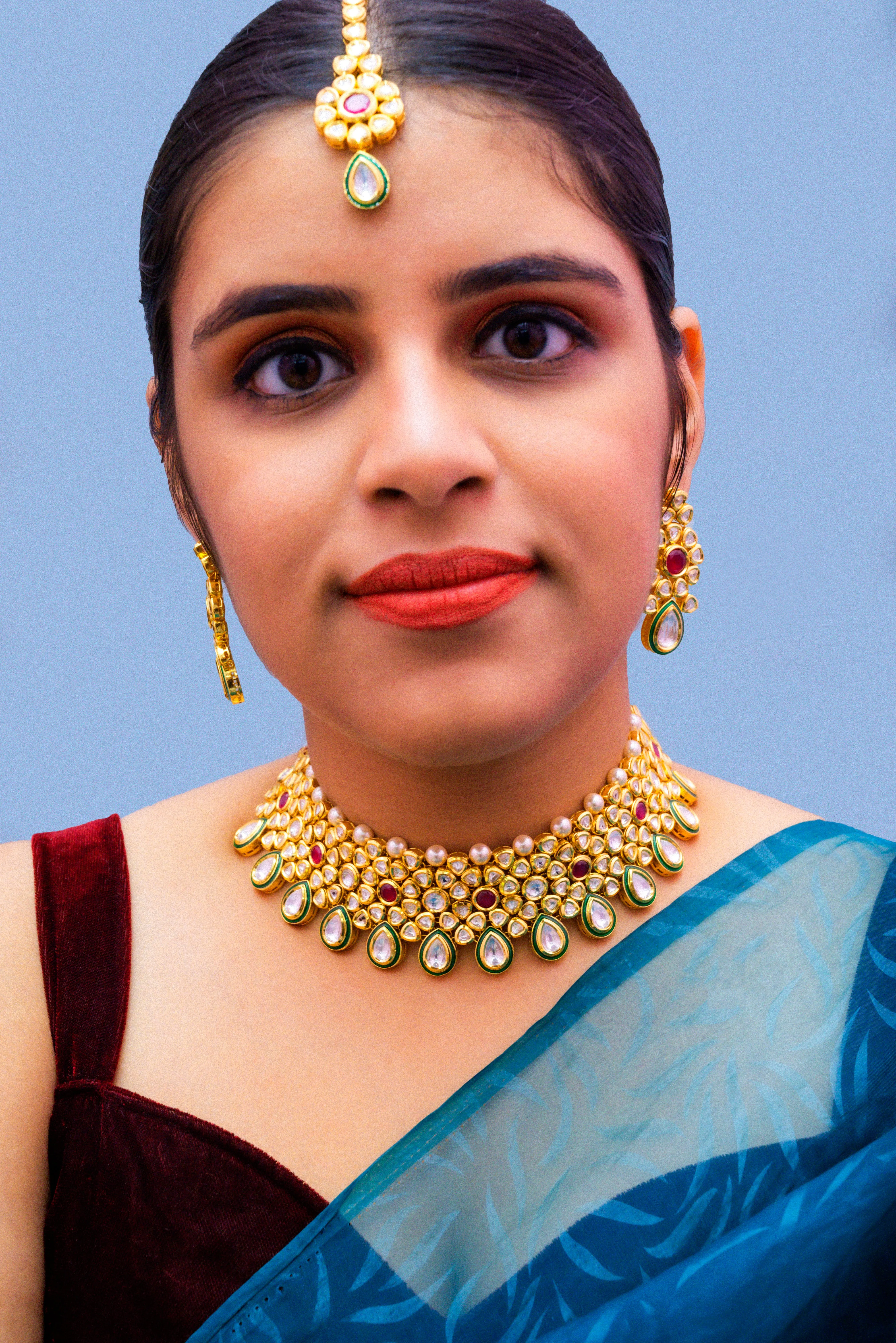 Designer Gold Plated Royal Kundan Choker Style Necklace with Earrings (D863)