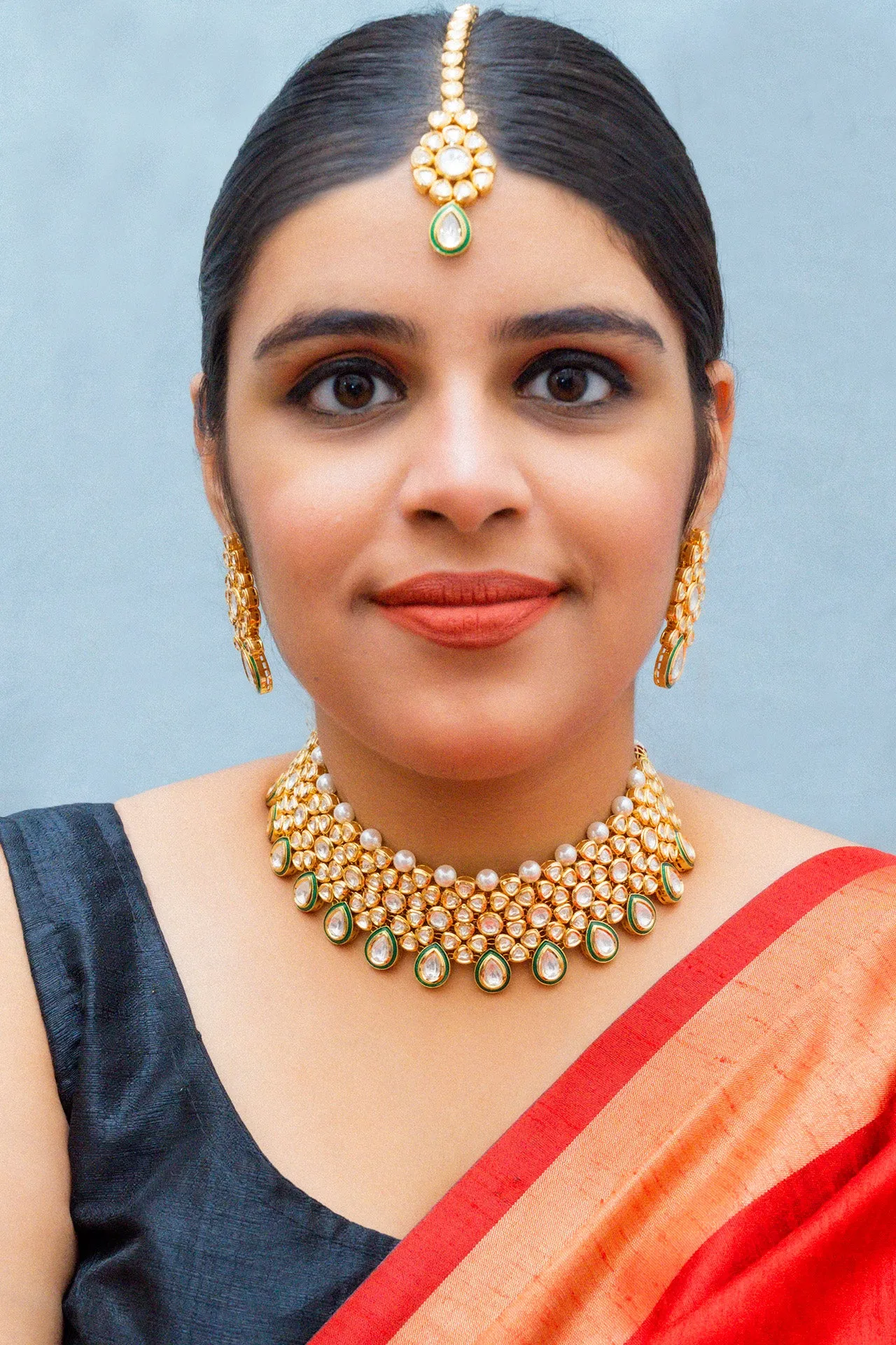 Designer Gold Plated Royal Kundan Choker Style Necklace with Earrings (D863)