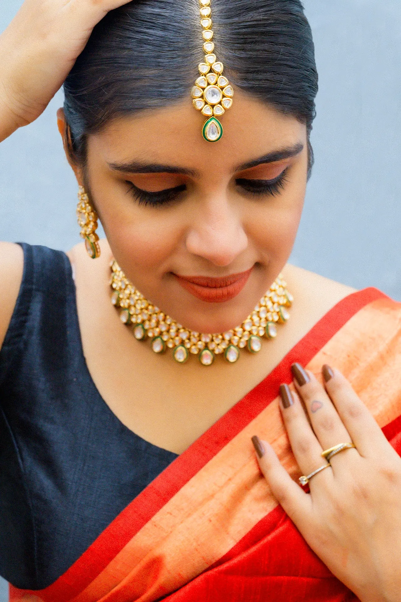 Designer Gold Plated Royal Kundan Choker Style Necklace with Earrings (D863)