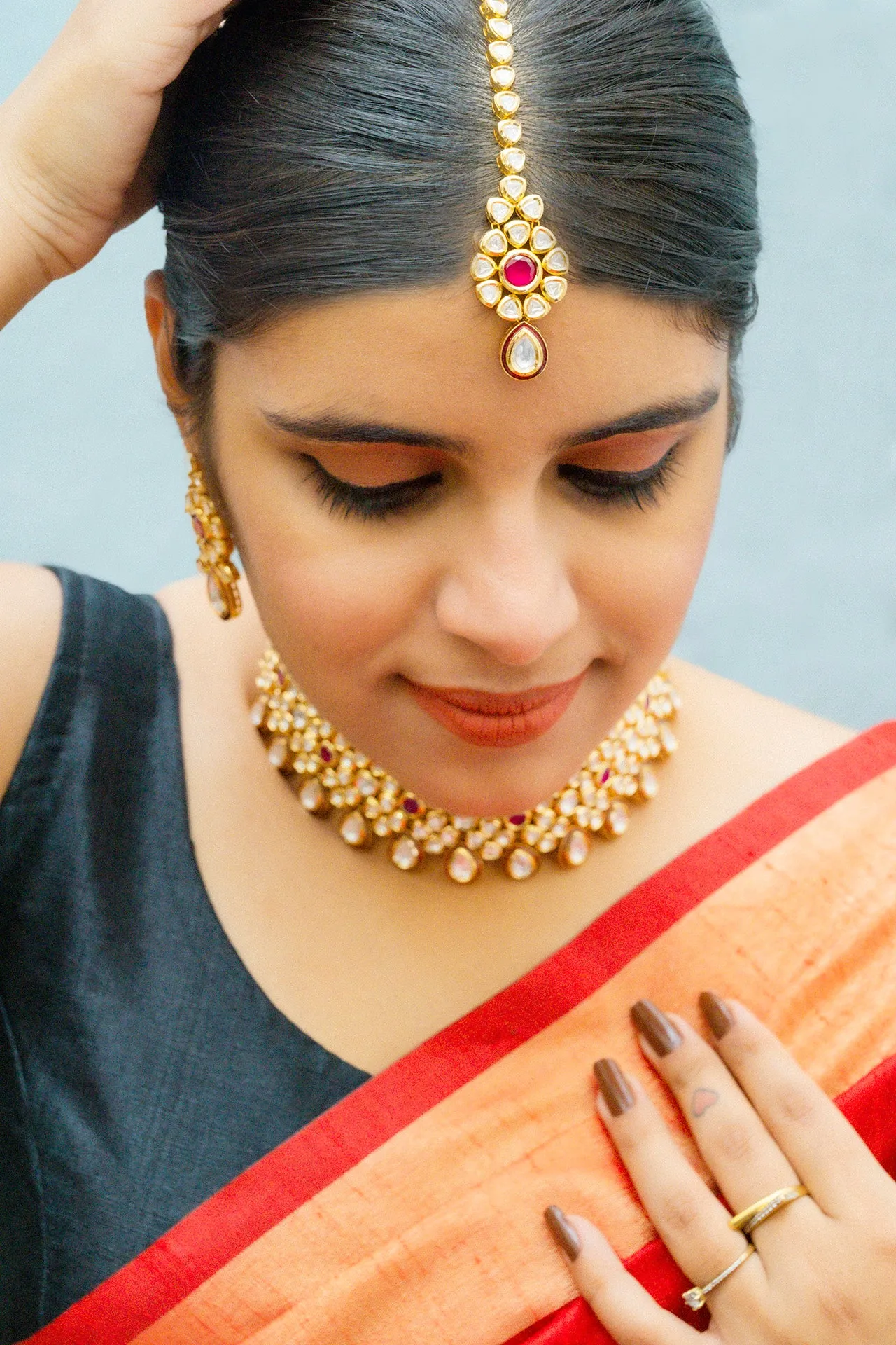 Designer Gold Plated Royal Kundan Choker Style Necklace with Earrings (D863)