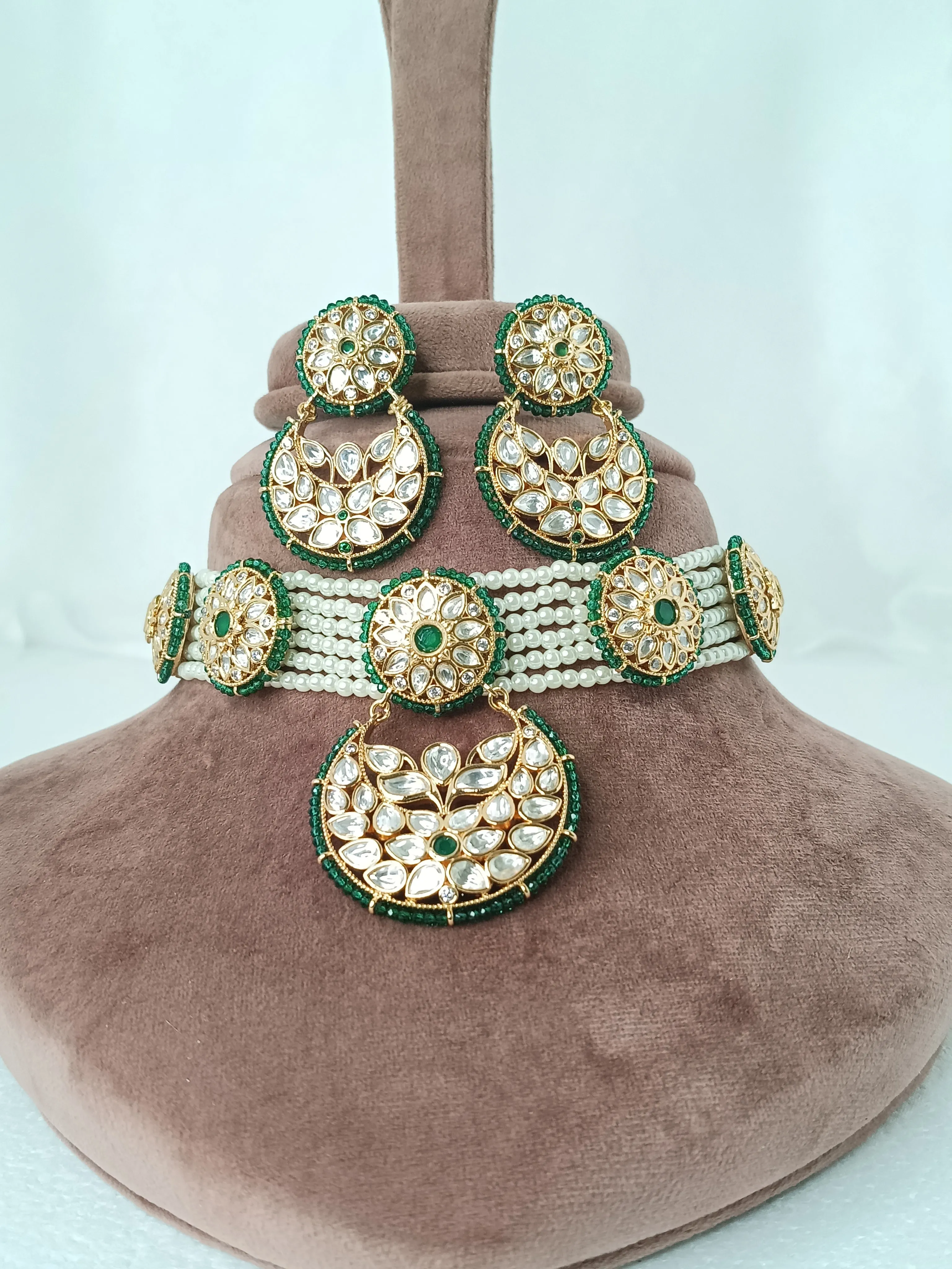 Designer Gold Plated Royal Kundan Choker Style Necklace with Earrings (D979)