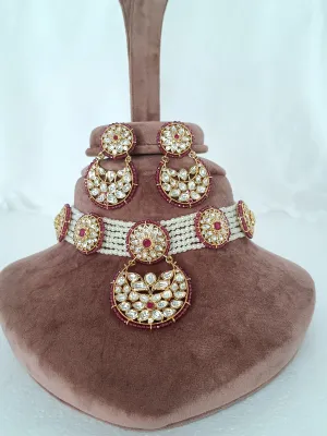 Designer Gold Plated Royal Kundan Choker Style Necklace with Earrings (D979)