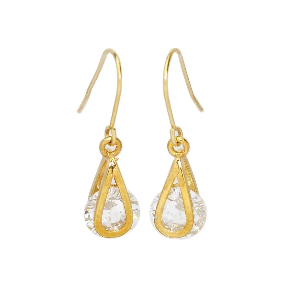 Drop Stone 18K Gold Hook Earrings