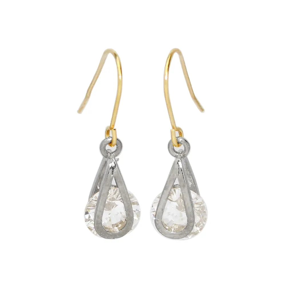 Drop Stone 18K Gold Hook Earrings