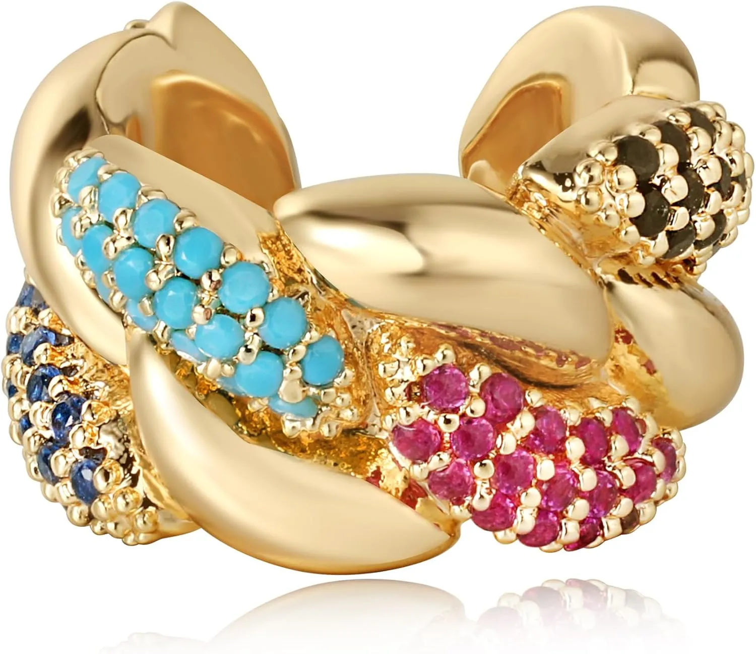 Ear Cuff Earrings for Women Trendy 14K Gold Plated Multi-Colored Cubic Zirconia Braid Sparkle Ear Cuffs Non Piercing | Clip On Cartilage | Single