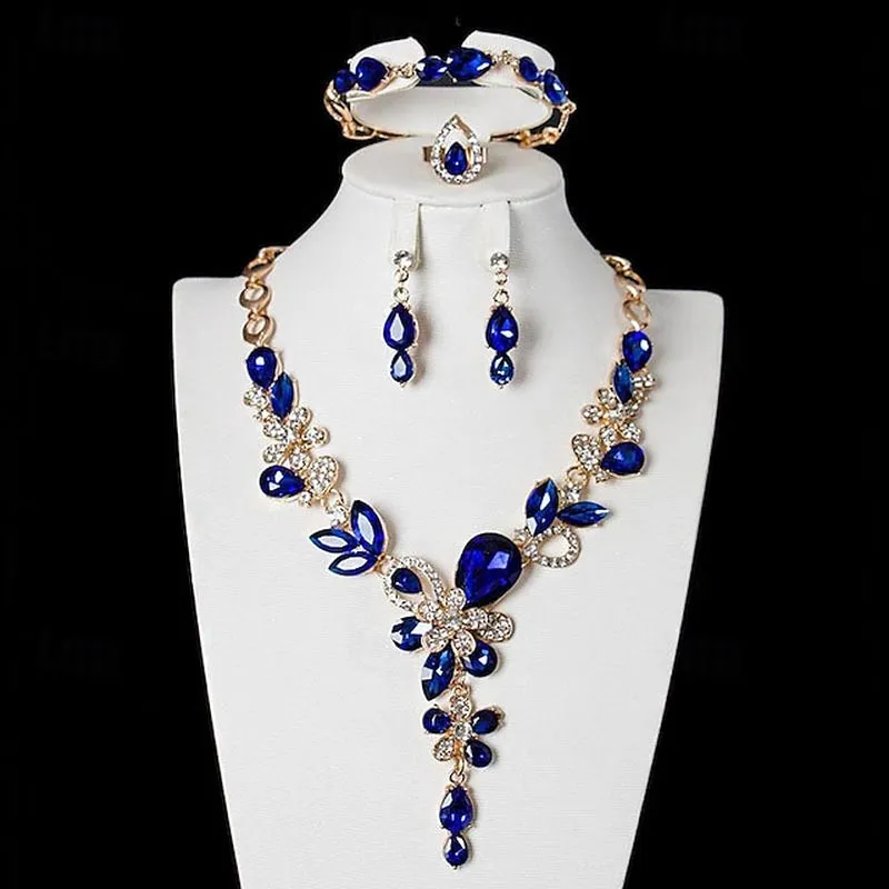 Elegant 4-Piece Geometric Bridal Jewelry Set for Women - Rings, Earrings, Necklace & Bracelets for Special Occasions