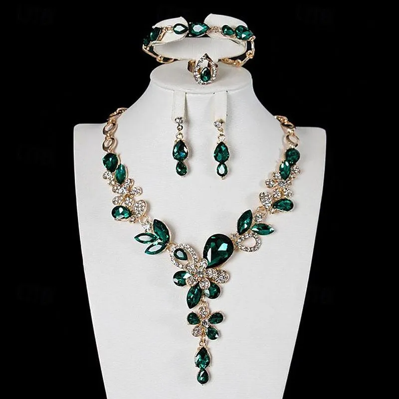 Elegant 4-Piece Geometric Bridal Jewelry Set for Women - Rings, Earrings, Necklace & Bracelets for Special Occasions
