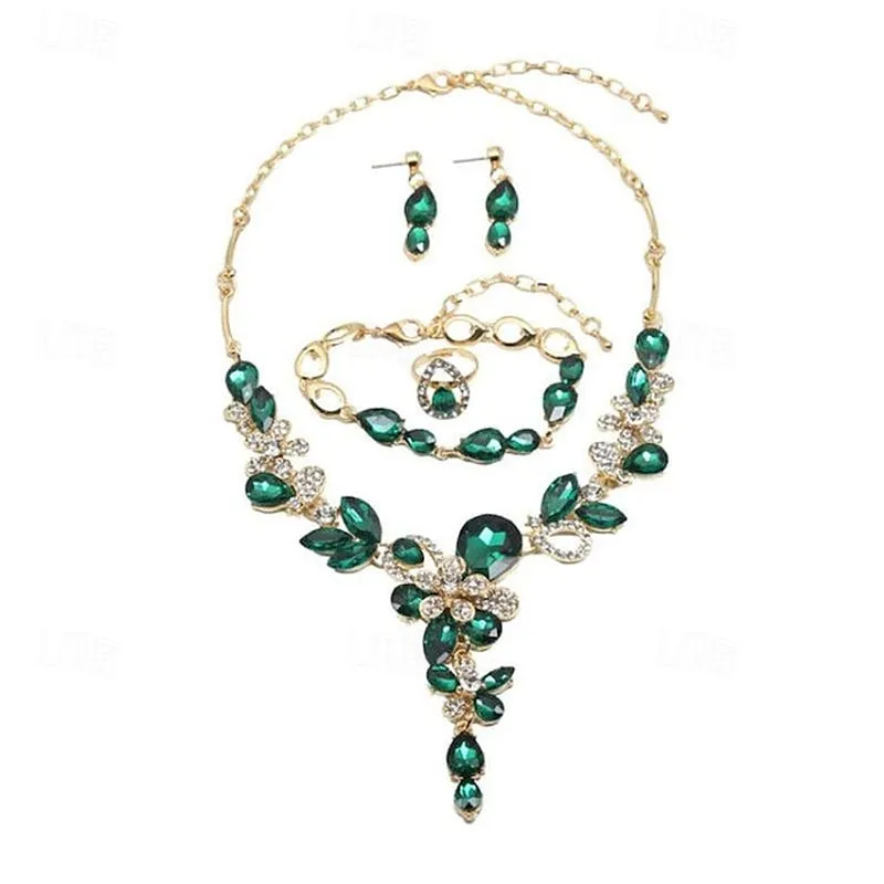 Elegant 4-Piece Geometric Bridal Jewelry Set for Women - Rings, Earrings, Necklace & Bracelets for Special Occasions