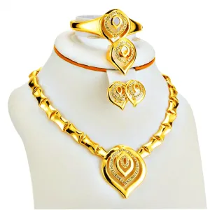Gold Color Jewellery Sets Necklace Earring Ring Women