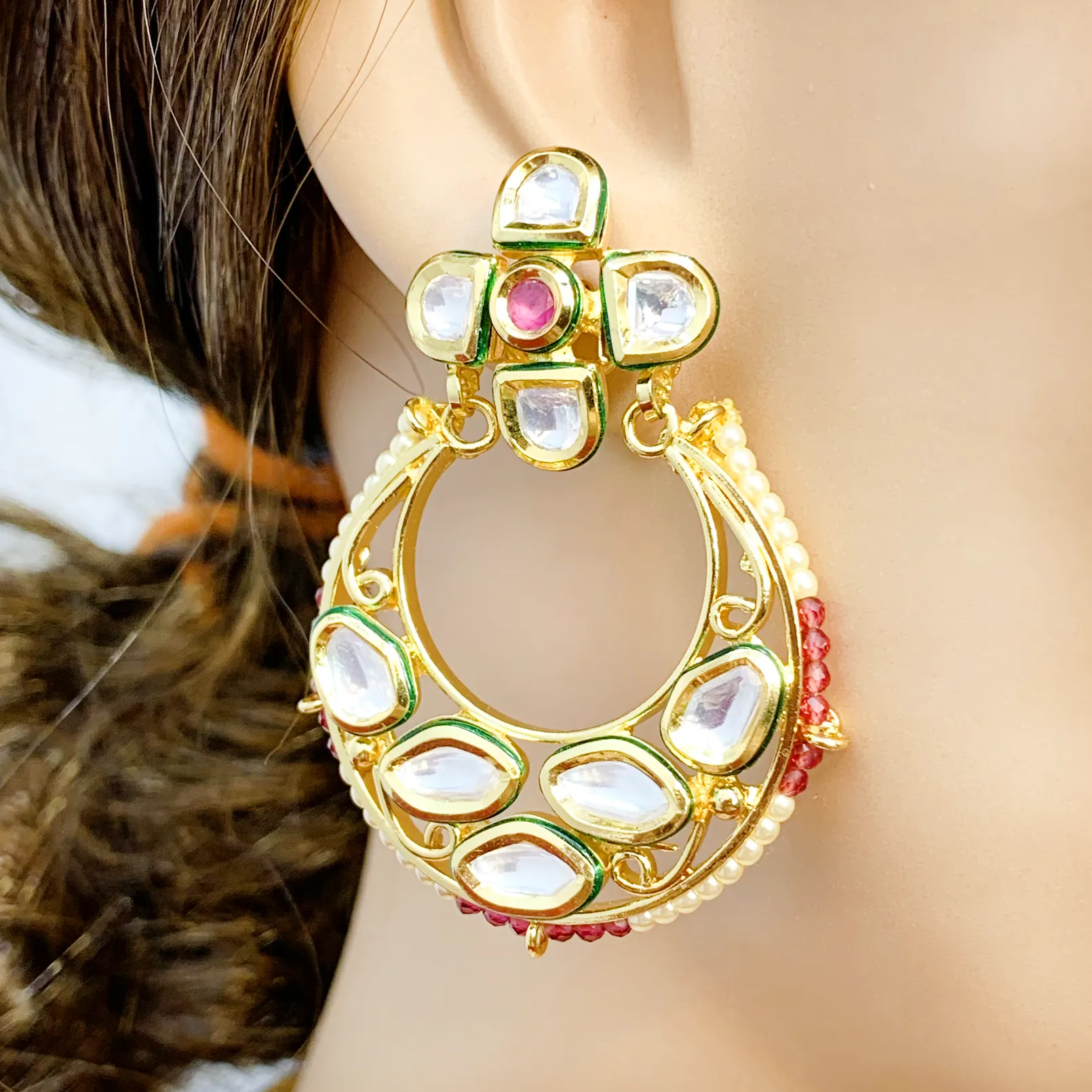 Gold Plated Semi-Precious Ruby & Pearl Choker Kundan Set with Pendant (D958)
