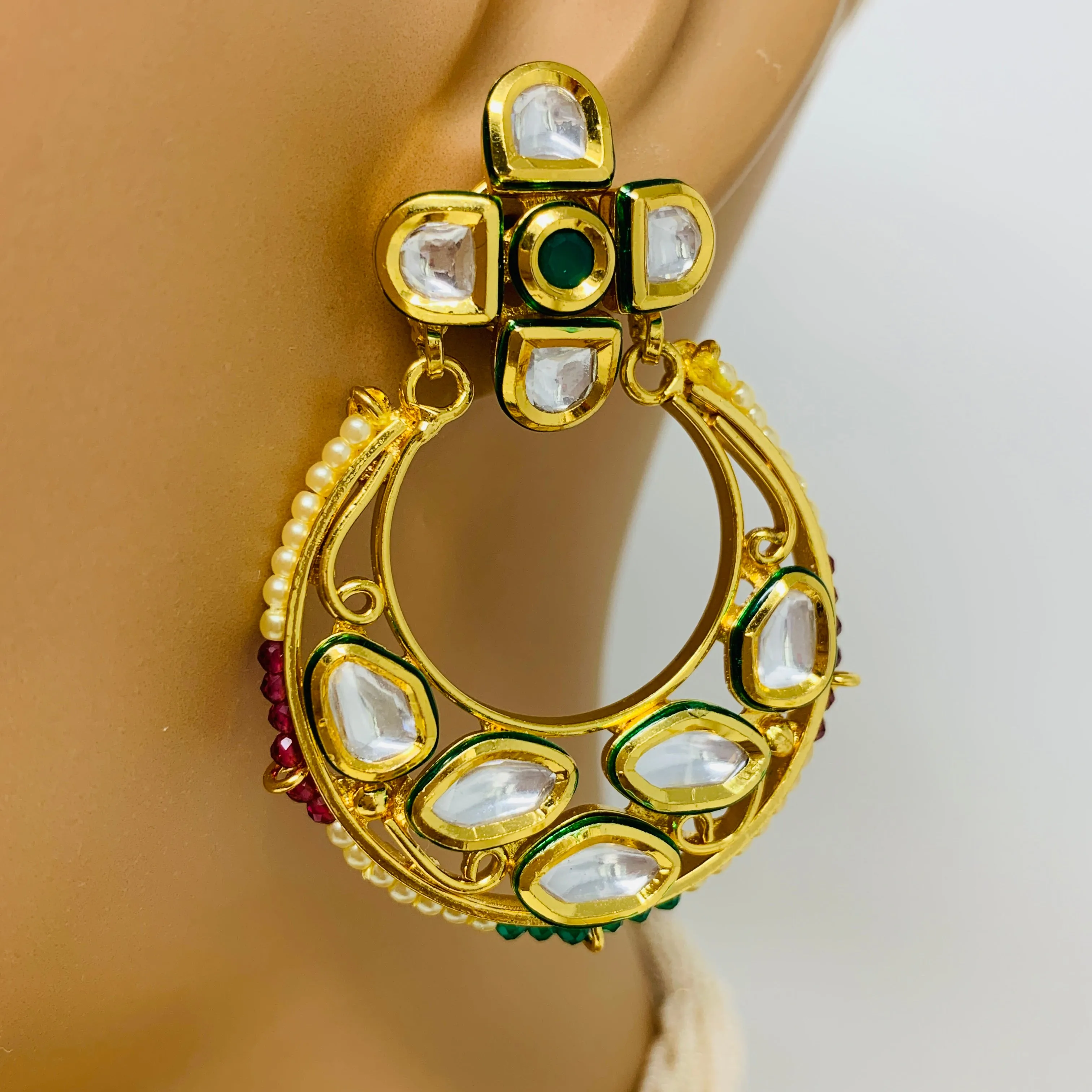 Gold Plated Semi-Precious Ruby & Pearl Choker Kundan Set with Pendant (D958)