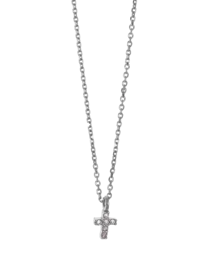 Gregio Tiny Shiny Cross Necklace w/ White Zirconia - Silver