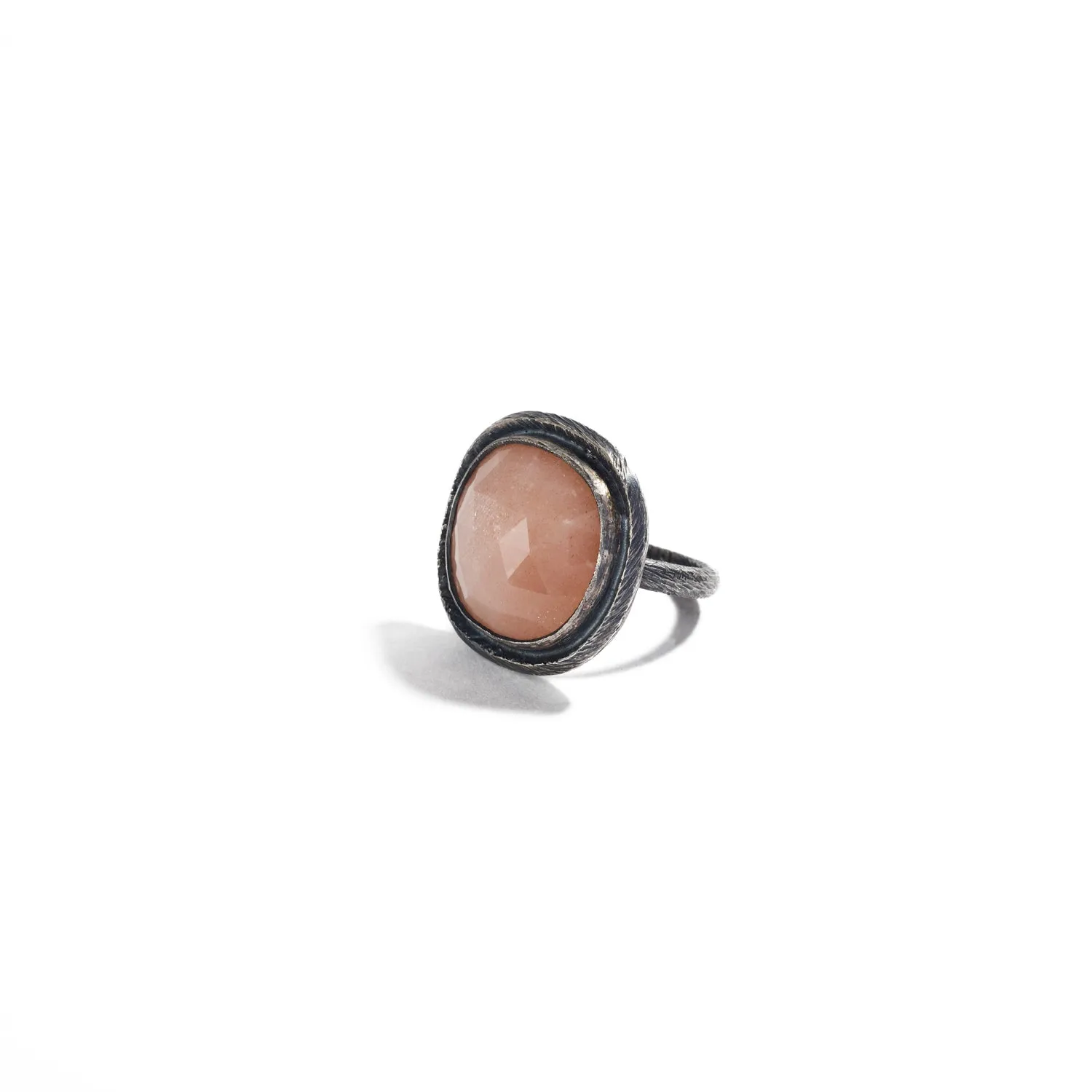 Large Oxidized Peach Moonstone Ring