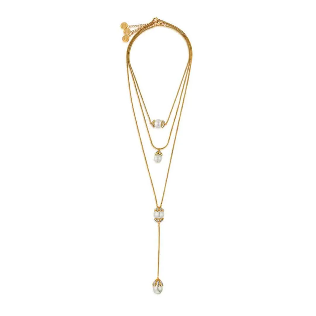 Marquise Mirror Trio Pearl Drop Necklace